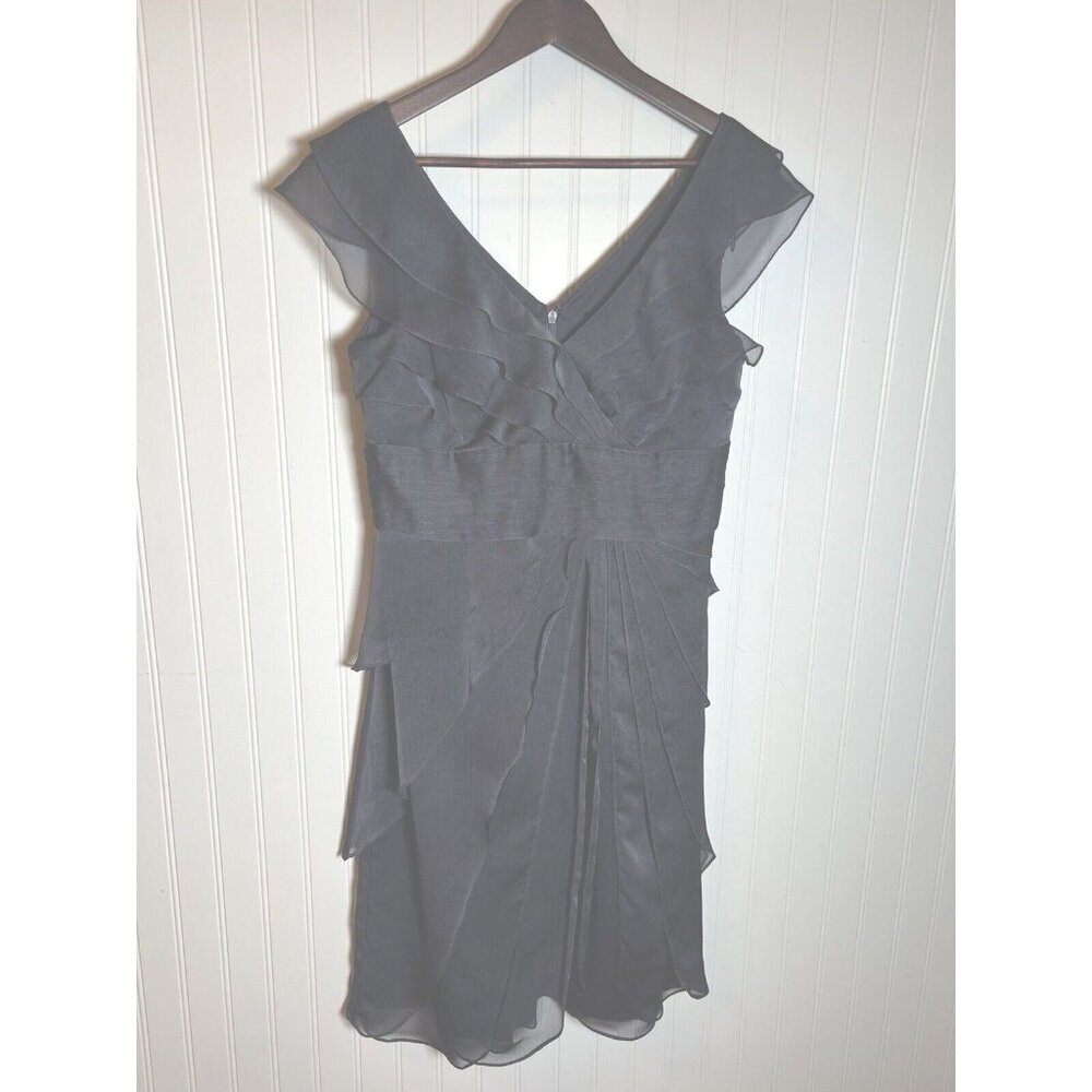 Adrianna Papell Ruffeled Dress Size 8 Gray Wedding, Special Occasion, Party